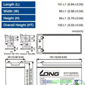 ẮC QUY LONG 12V7AH (WP7-12) WP7 12 28W Dimensions NGANANH
