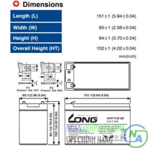 ẮC QUY LONG 12V7.2AH (WP7.2-12) WP7 2 12 KICH THUOC NGANANH
